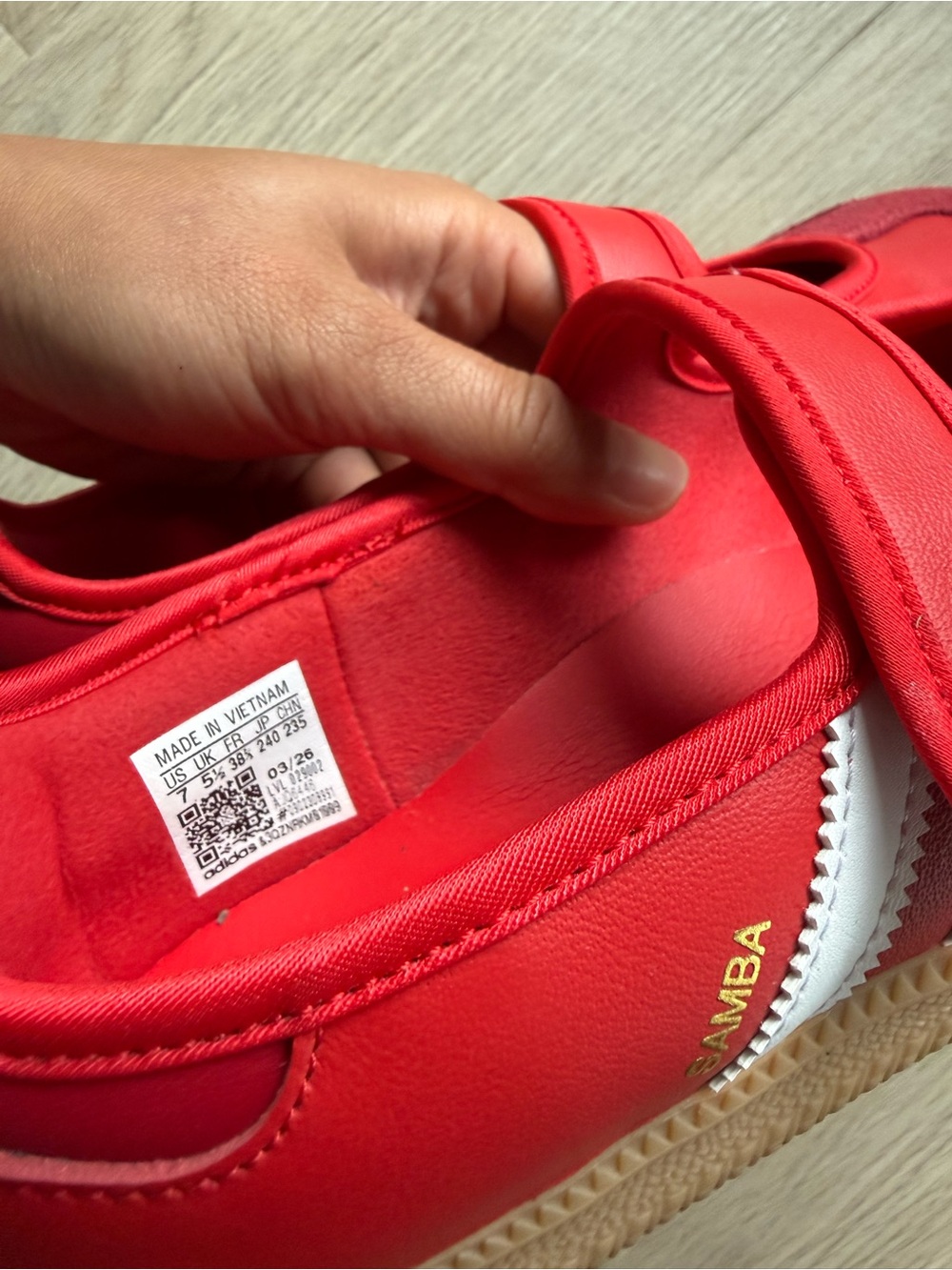 adidas Red Mary Jane Sneakers with White Stripes - Picture 2 of 3